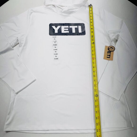 YETI Men’s White Navy Blue Wave Logo Badge Hoodie Long-Sleeve Sunshirt XL NWT - Picture 3 of 6